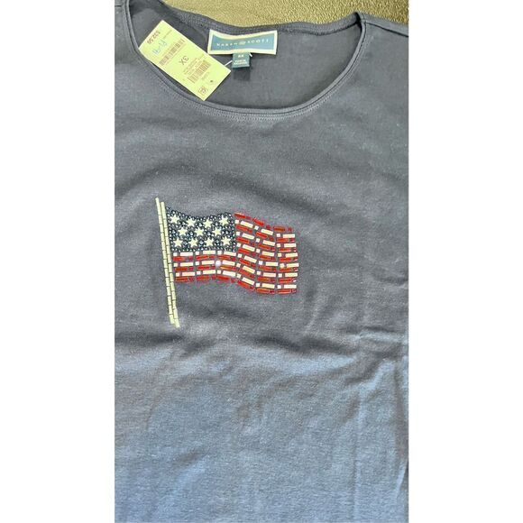 Karen Scott Womens Mixed Print Graphic Tee Intrepid Blue Flag Size 3X NWT P1-91 - Picture 4 of 12
